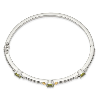 14K/silver Bicolor Shey Couture Sterlingsilber mit 14K Akzente Antikisiert Oval Peridot Klappbar Armreif
