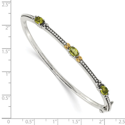 14K/silver Bicolor Shey Couture Sterlingsilber mit 14K Akzente Antikisiert Oval Peridot Klappbar Armreif