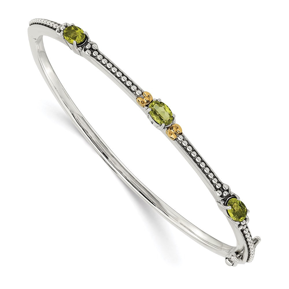 14K/silver Bicolor Shey Couture Sterlingsilber mit 14K Akzente Antikisiert Oval Peridot Klappbar Armreif