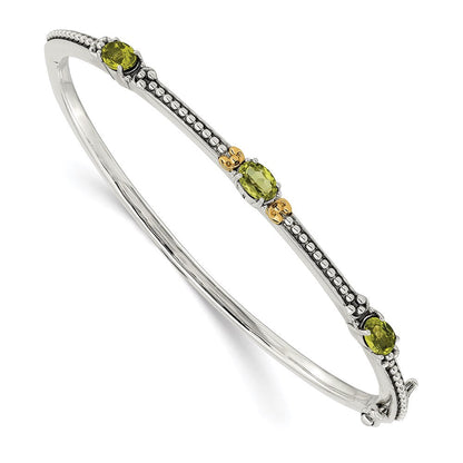 14K/silver Bicolor Shey Couture Sterlingsilber mit 14K Akzente Antikisiert Oval Peridot Klappbar Armreif