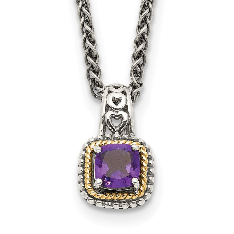 14K/silver Bicolor Shey Couture Sterlingsilber mit 14K Akzente 18 Zoll Antikisiert Kissen Amethyst Halskette