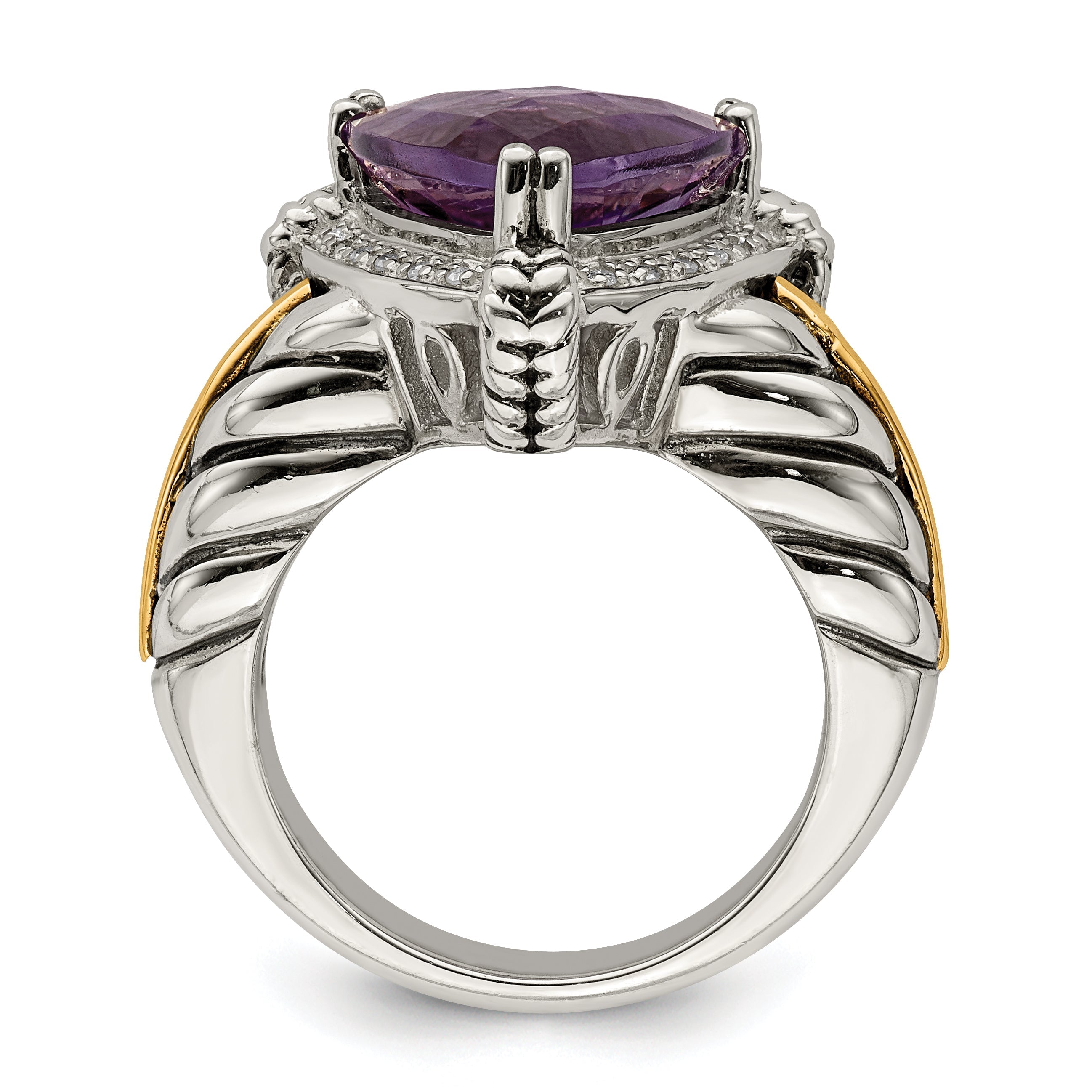 14K/silver Bicolor Shey Couture Sterlingsilber mit 14K Akzente Antikisiert Trillant Amethyst und Diamant Ring