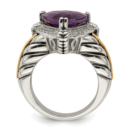 14K/silver Bicolor Shey Couture Sterlingsilber mit 14K Akzente Antikisiert Trillant Amethyst und Diamant Ring