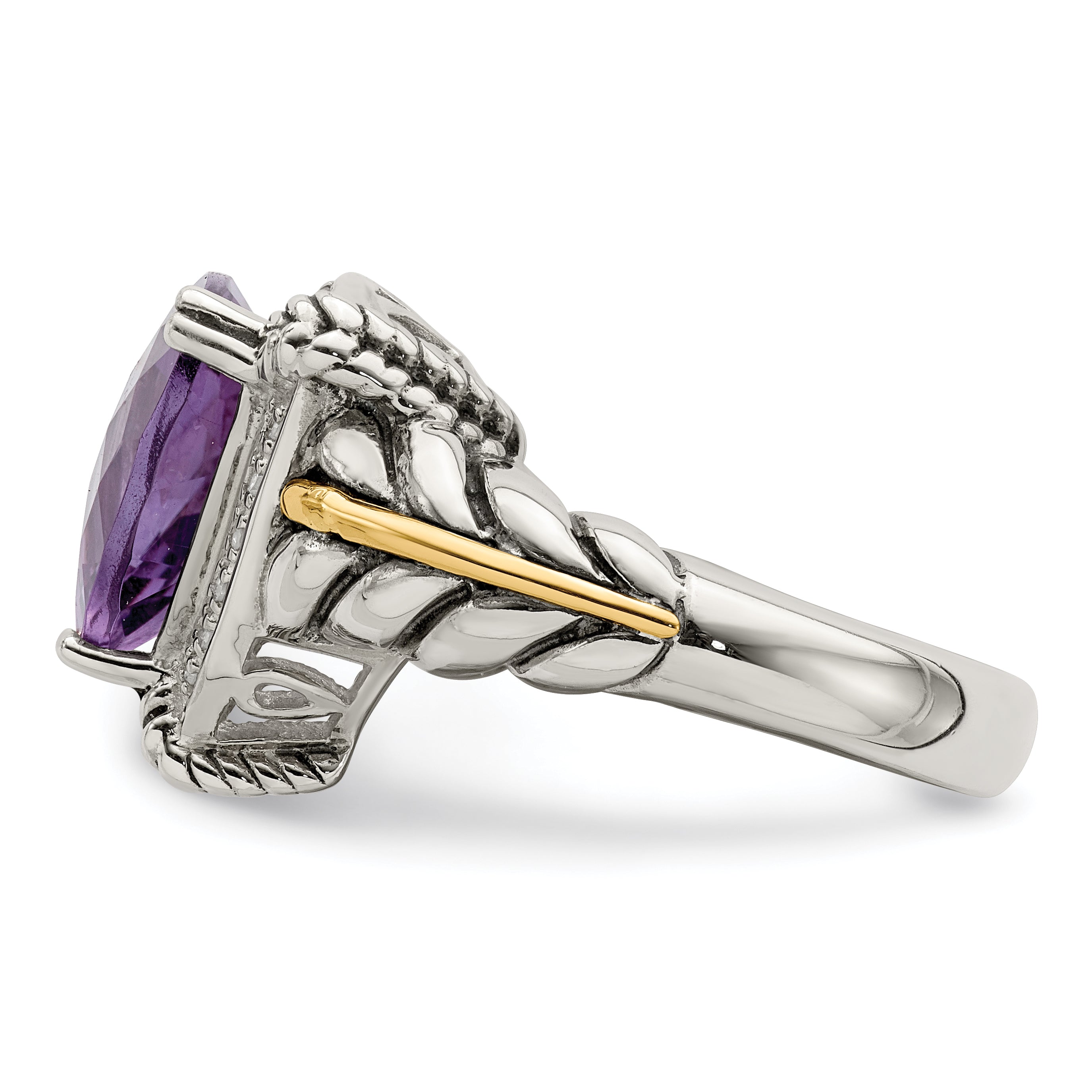14K/silver Bicolor Shey Couture Sterlingsilber mit 14K Akzente Antikisiert Trillant Amethyst und Diamant Ring