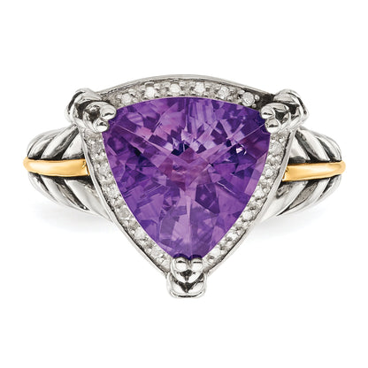 14K/silver Bicolor Shey Couture Sterlingsilber mit 14K Akzente Antikisiert Trillant Amethyst und Diamant Ring