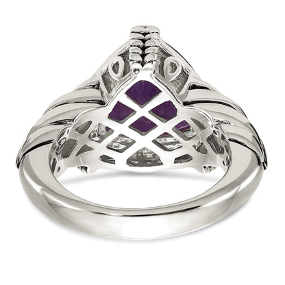 14K/silver Bicolor Shey Couture Sterlingsilber mit 14K Akzente Antikisiert Trillant Amethyst und Diamant Ring