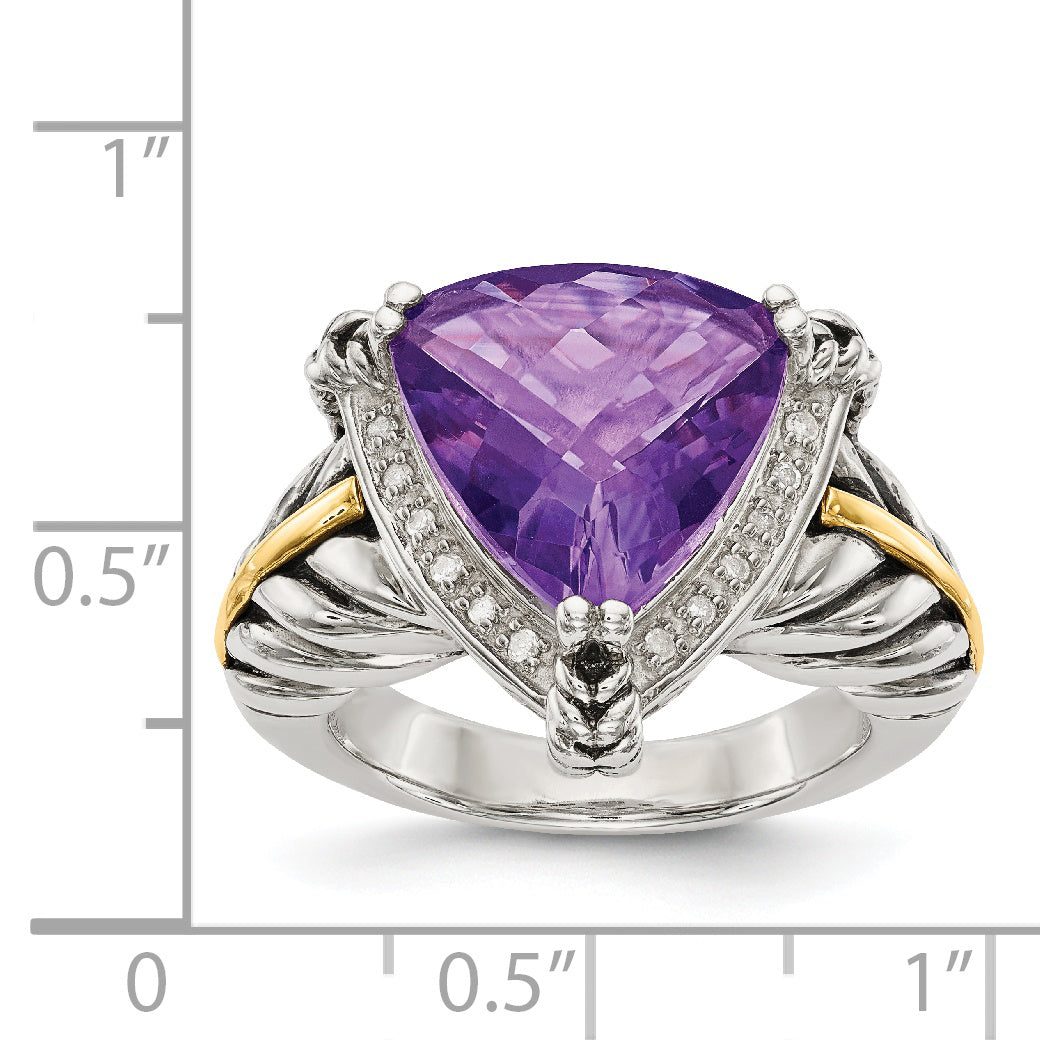 14K/silver Bicolor Shey Couture Sterlingsilber mit 14K Akzente Antikisiert Trillant Amethyst und Diamant Ring
