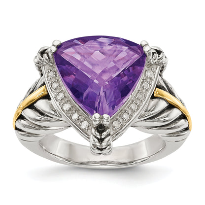 14K/silver Bicolor Shey Couture Sterlingsilber mit 14K Akzente Antikisiert Trillant Amethyst und Diamant Ring