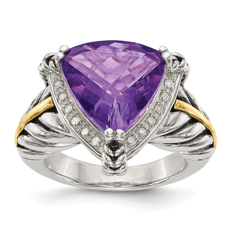14K/silver Bicolor Shey Couture Sterlingsilber mit 14K Akzente Antikisiert Trillant Amethyst und Diamant Ring