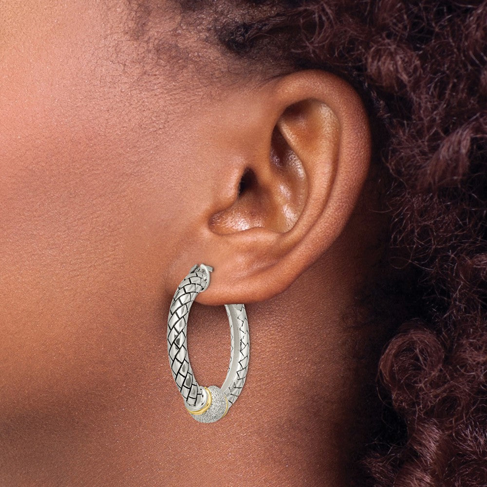 14K/silver Bicolor Shey Couture Sterlingsilber mit 14K Akzente Antikisiert Diamant Creolen