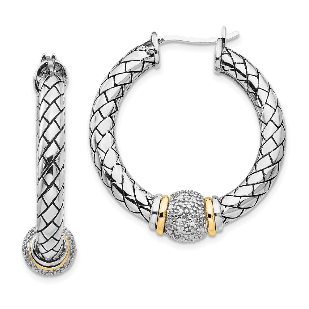 14K/silver Bicolor Shey Couture Sterlingsilber mit 14K Akzente Antikisiert Diamant Creolen