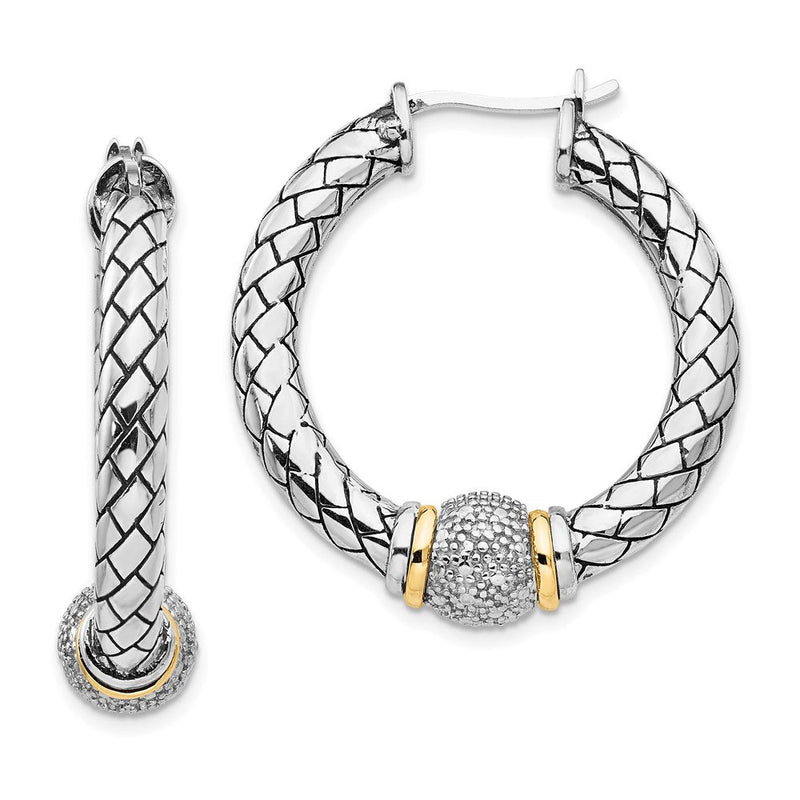 14K/silver Bicolor Shey Couture Sterlingsilber mit 14K Akzente Antikisiert Diamant Creolen