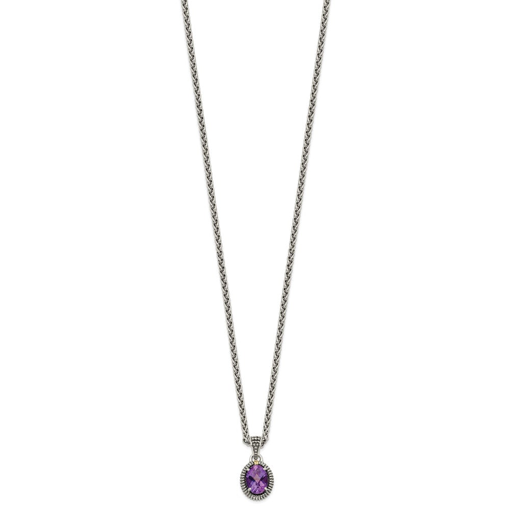 14K/silver Bicolor Shey Couture Sterlingsilber mit 14K Akzente 18 Zoll Antikisiert Amethyst Oval Halskette