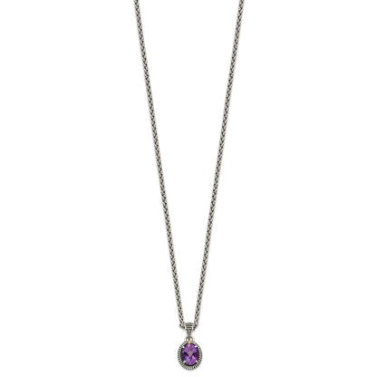 14K/silver Bicolor Shey Couture Sterlingsilber mit 14K Akzente 18 Zoll Antikisiert Amethyst Oval Halskette