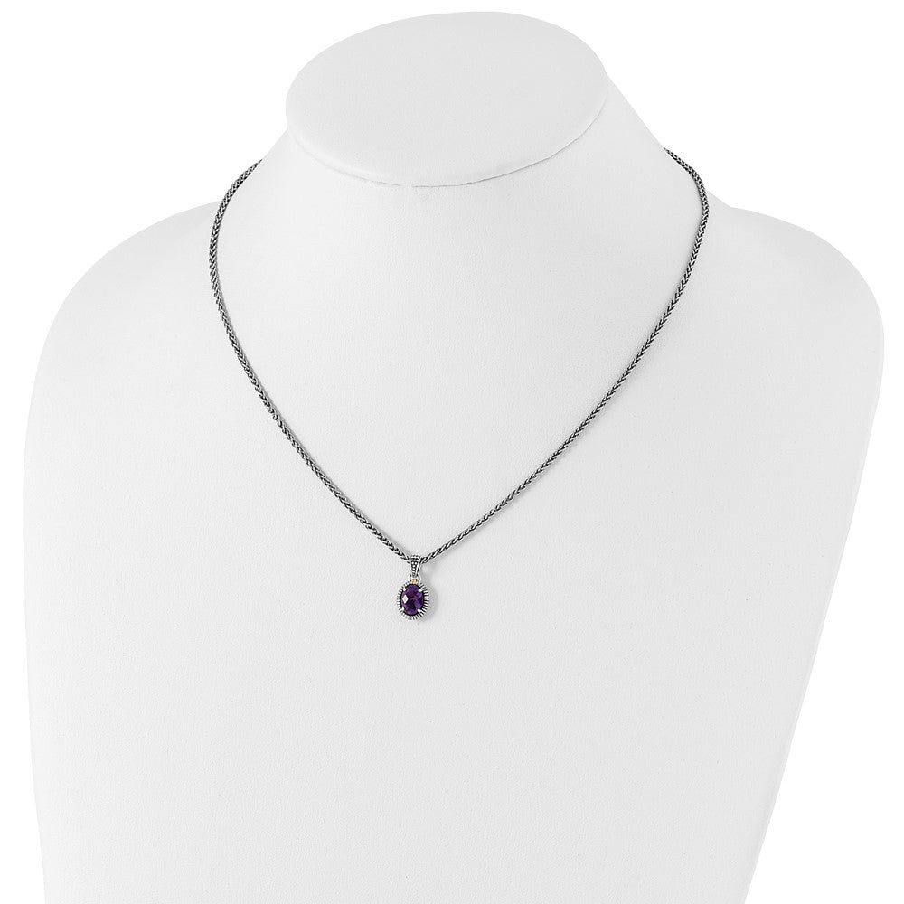 14K/silver Bicolor Shey Couture Sterlingsilber mit 14K Akzente 18 Zoll Antikisiert Amethyst Oval Halskette