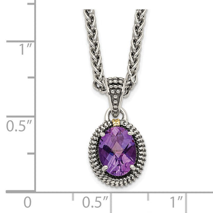 14K/silver Bicolor Shey Couture Sterlingsilber mit 14K Akzente 18 Zoll Antikisiert Amethyst Oval Halskette