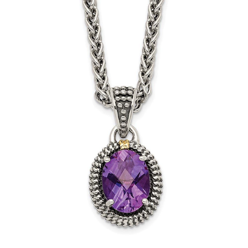 14K/silver Bicolor Shey Couture Sterlingsilber mit 14K Akzente 18 Zoll Antikisiert Amethyst Oval Halskette