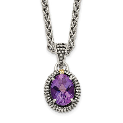 14K/silver Bicolor Shey Couture Sterlingsilber mit 14K Akzente 18 Zoll Antikisiert Amethyst Oval Halskette