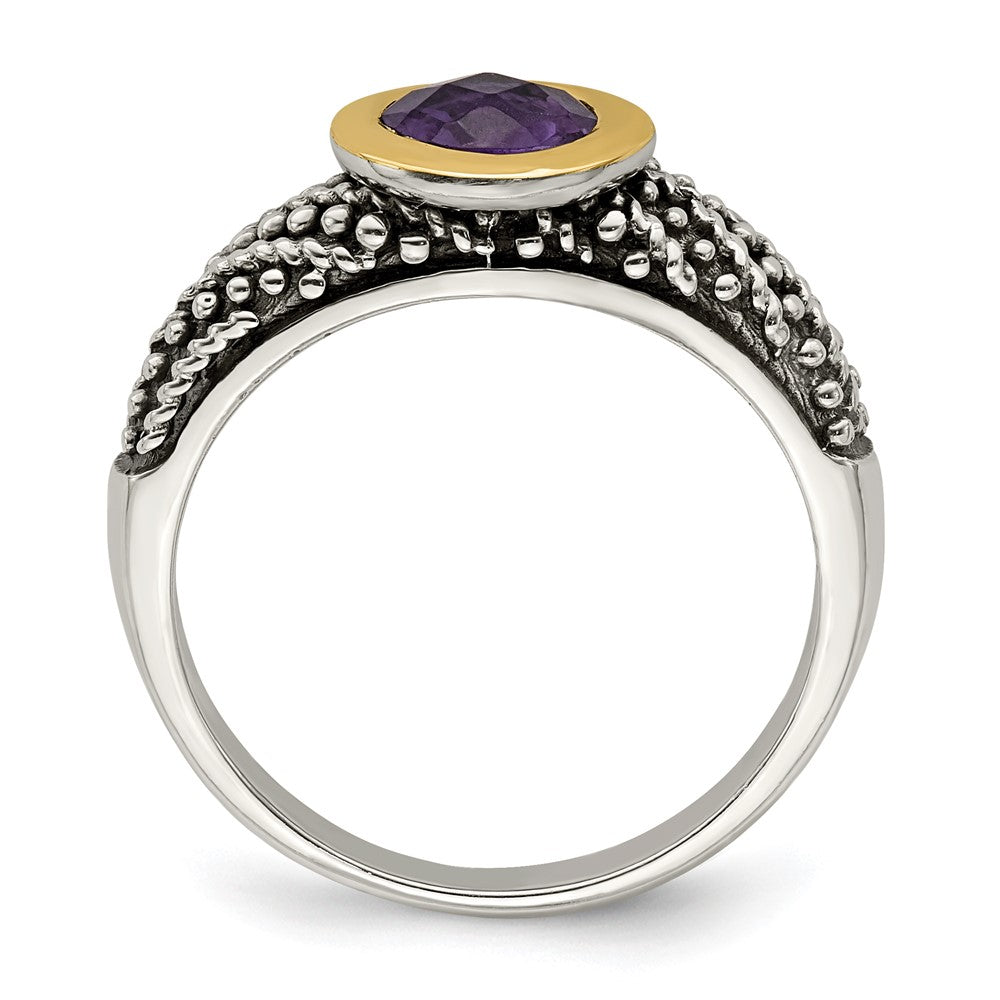 14K/silver Bicolor Shey Couture Sterlingsilber mit 14K Akzente Antikisiert Rund Zargenfassung Amethyst Ring