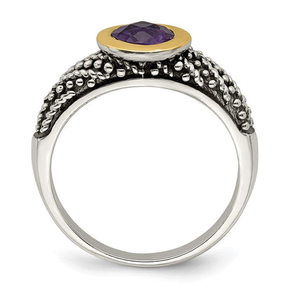 14K/silver Bicolor Shey Couture Sterlingsilber mit 14K Akzente Antikisiert Rund Zargenfassung Amethyst Ring