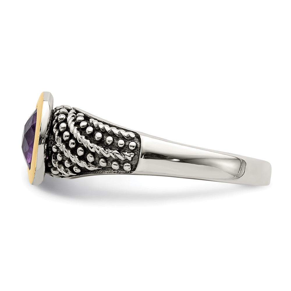 14K/silver Bicolor Shey Couture Sterlingsilber mit 14K Akzente Antikisiert Rund Zargenfassung Amethyst Ring