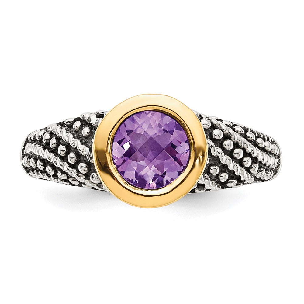 14K/silver Bicolor Shey Couture Sterlingsilber mit 14K Akzente Antikisiert Rund Zargenfassung Amethyst Ring