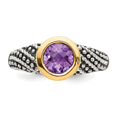 14K/silver Bicolor Shey Couture Sterlingsilber mit 14K Akzente Antikisiert Rund Zargenfassung Amethyst Ring