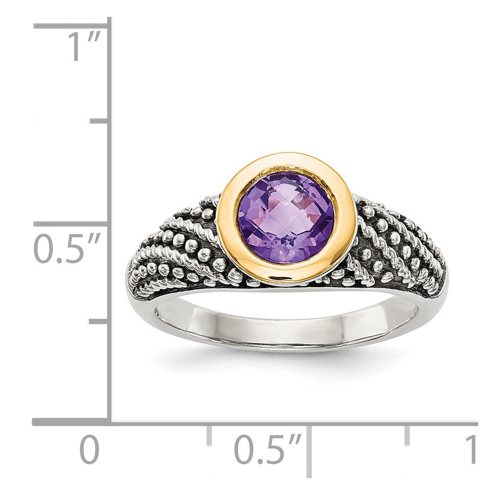 14K/silver Bicolor Shey Couture Sterlingsilber mit 14K Akzente Antikisiert Rund Zargenfassung Amethyst Ring