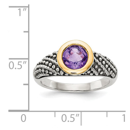 14K/silver Bicolor Shey Couture Sterlingsilber mit 14K Akzente Antikisiert Rund Zargenfassung Amethyst Ring
