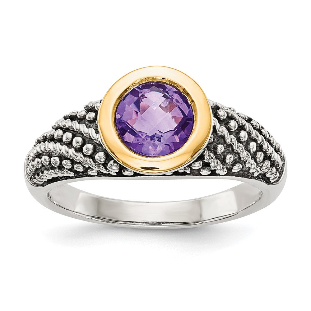 14K/silver Bicolor Shey Couture Sterlingsilber mit 14K Akzente Antikisiert Rund Zargenfassung Amethyst Ring
