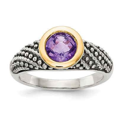 14K/silver Bicolor Shey Couture Sterlingsilber mit 14K Akzente Antikisiert Rund Zargenfassung Amethyst Ring