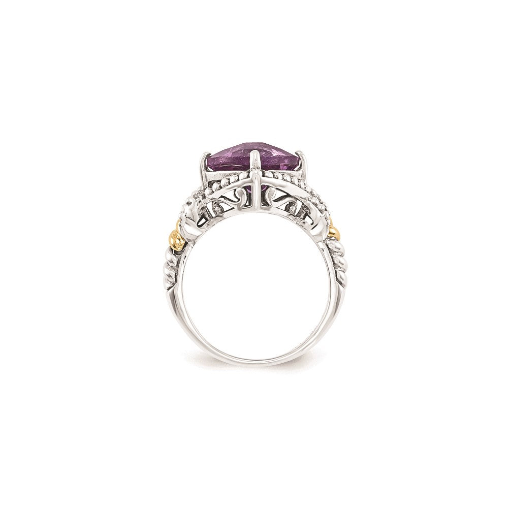 14K/silver Bicolor Sterlingsilber Amethyst Kissen Ring