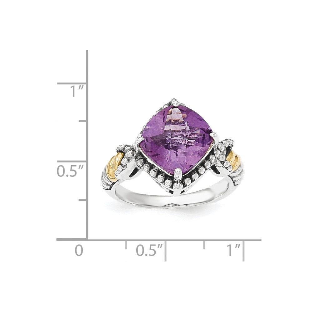 14K/silver Bicolor Sterlingsilber Amethyst Kissen Ring