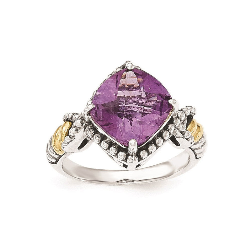 14K/silver Bicolor Sterlingsilber Amethyst Kissen Ring