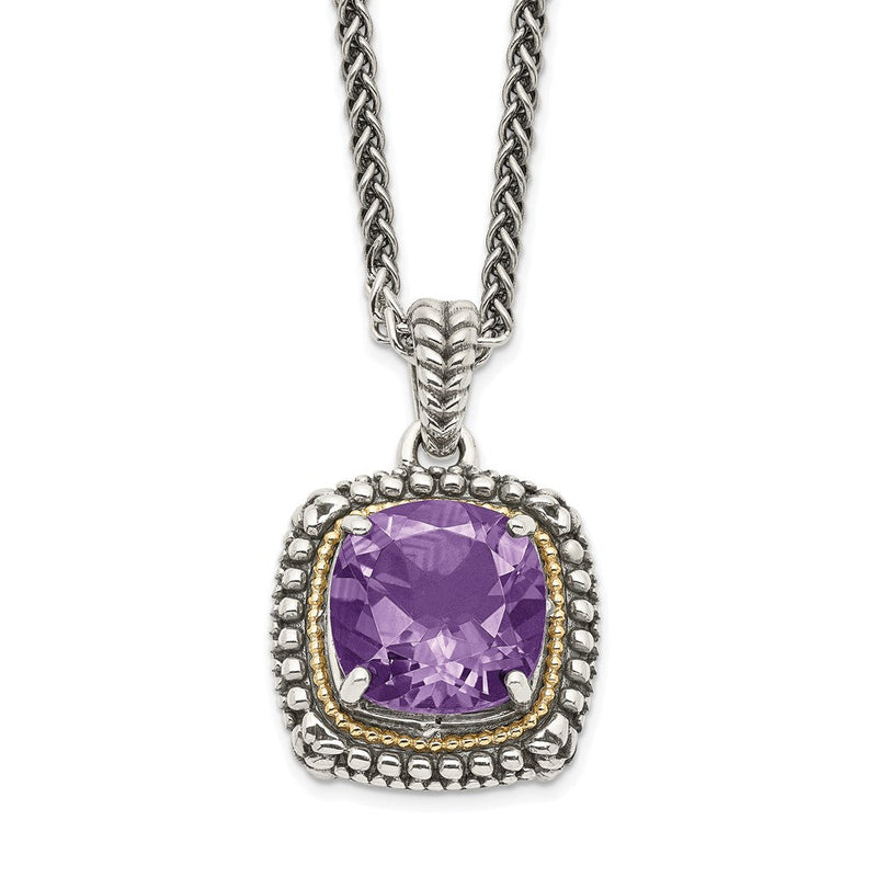 14K/silver Bicolor Shey Couture Sterlingsilber mit 14K Akzente 18 Zoll Antikisiert Kissen Amethyst Halskette