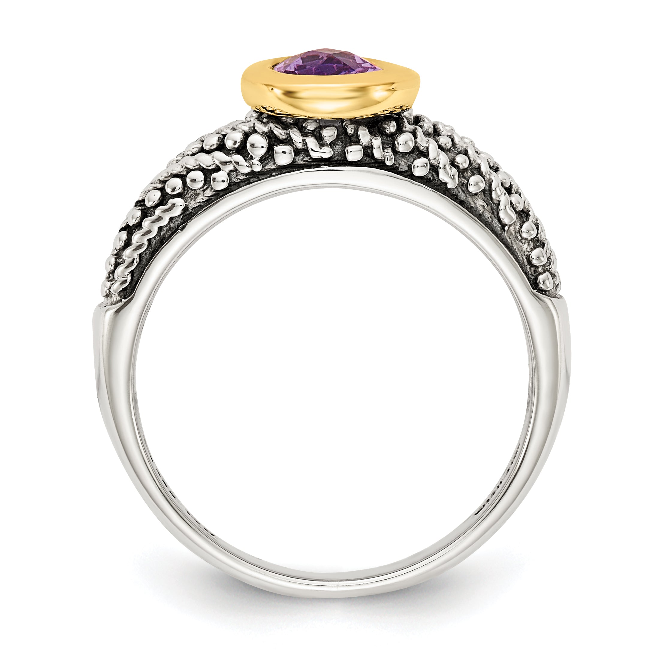 14K/silver Bicolor Shey Couture Sterlingsilber mit 14K Akzente Antikisiert Oval Zargenfassung Amethyst Ring