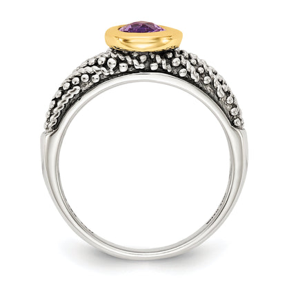 14K/silver Bicolor Shey Couture Sterlingsilber mit 14K Akzente Antikisiert Oval Zargenfassung Amethyst Ring
