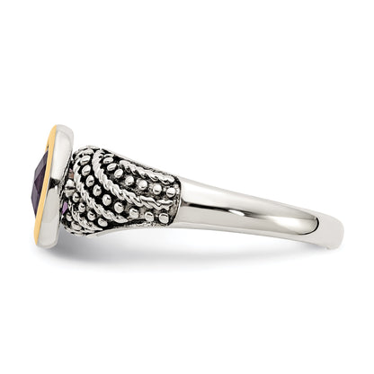 14K/silver Bicolor Shey Couture Sterlingsilber mit 14K Akzente Antikisiert Oval Zargenfassung Amethyst Ring