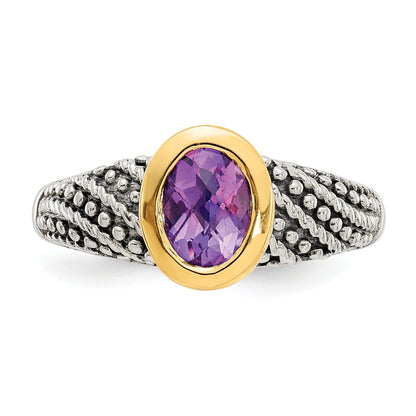 14K/silver Bicolor Shey Couture Sterlingsilber mit 14K Akzente Antikisiert Oval Zargenfassung Amethyst Ring