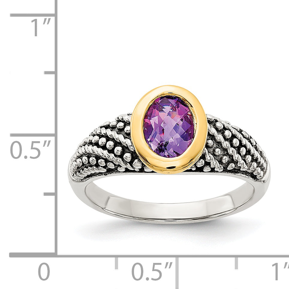 14K/silver Bicolor Shey Couture Sterlingsilber mit 14K Akzente Antikisiert Oval Zargenfassung Amethyst Ring