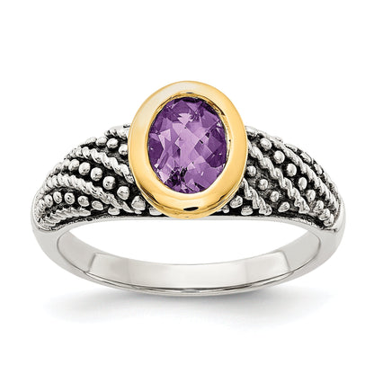 14K/silver Bicolor Shey Couture Sterlingsilber mit 14K Akzente Antikisiert Oval Zargenfassung Amethyst Ring