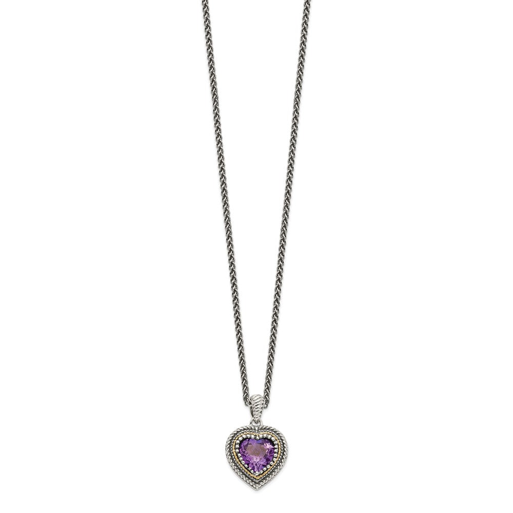 14K/silver Bicolor Shey Couture Sterlingsilber mit 14K Akzente 18 Zoll Antikisiert Amethyst Herz Halskette