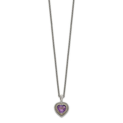 14K/silver Bicolor Shey Couture Sterlingsilber mit 14K Akzente 18 Zoll Antikisiert Amethyst Herz Halskette
