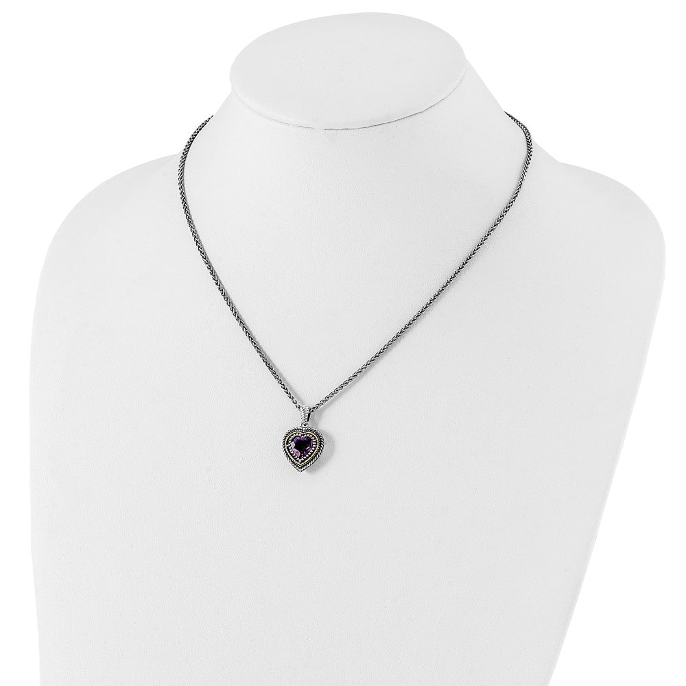 14K/silver Bicolor Shey Couture Sterlingsilber mit 14K Akzente 18 Zoll Antikisiert Amethyst Herz Halskette