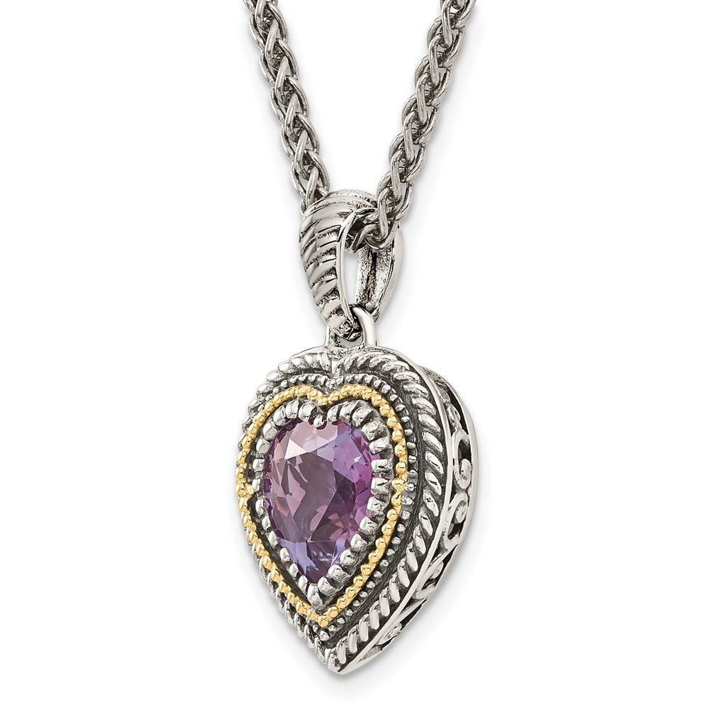 14K/silver Bicolor Shey Couture Sterlingsilber mit 14K Akzente 18 Zoll Antikisiert Amethyst Herz Halskette