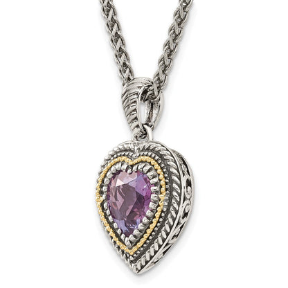 14K/silver Bicolor Shey Couture Sterlingsilber mit 14K Akzente 18 Zoll Antikisiert Amethyst Herz Halskette