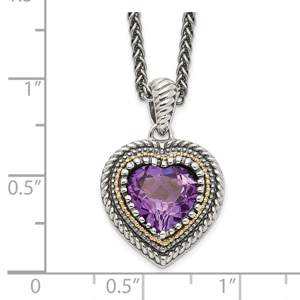 14K/silver Bicolor Shey Couture Sterlingsilber mit 14K Akzente 18 Zoll Antikisiert Amethyst Herz Halskette