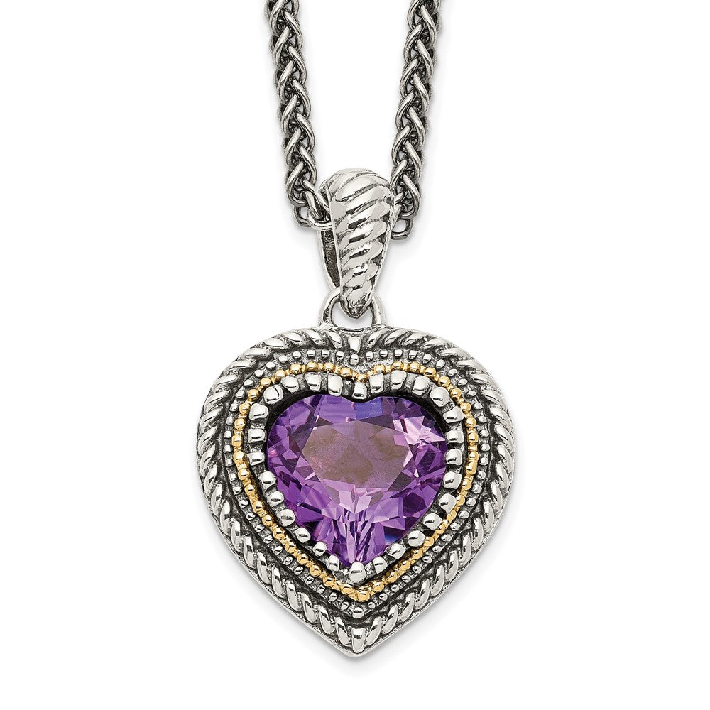 14K/silver Bicolor Shey Couture Sterlingsilber mit 14K Akzente 18 Zoll Antikisiert Amethyst Herz Halskette