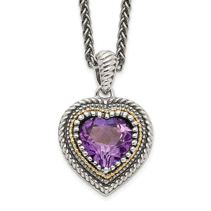 14K/silver Bicolor Shey Couture Sterlingsilber mit 14K Akzente 18 Zoll Antikisiert Amethyst Herz Halskette