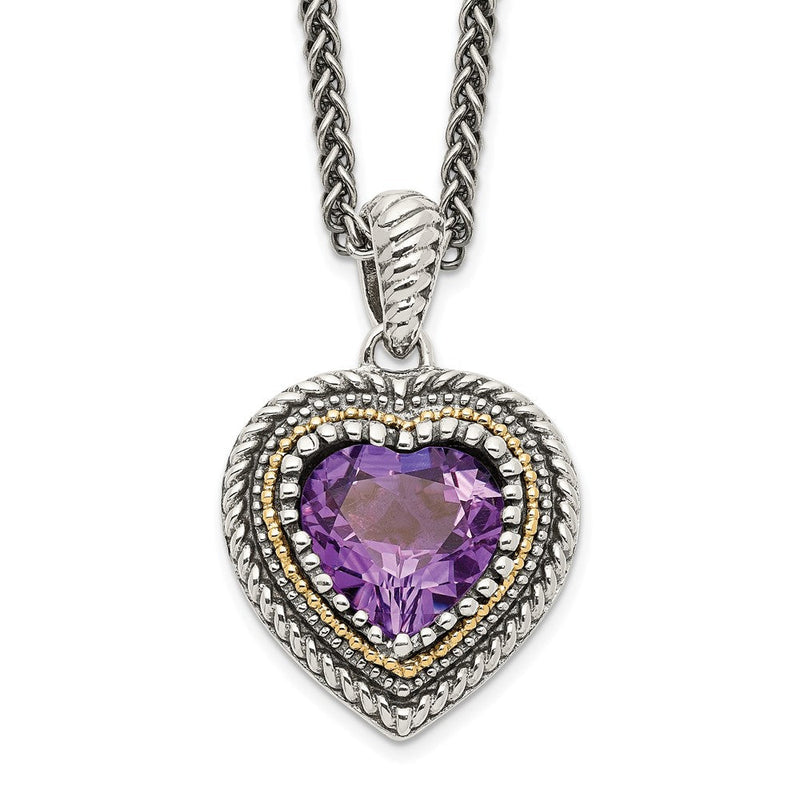 14K/silver Bicolor Shey Couture Sterlingsilber mit 14K Akzente 18 Zoll Antikisiert Amethyst Herz Halskette